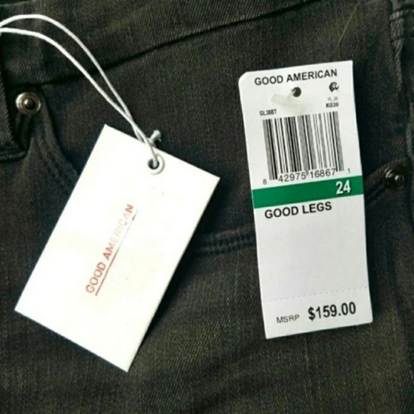 Good American Good Leg Black Wash High Rise curvy distressed Skinny Jeans - Picture 4 of 7